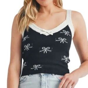All in Favor Black Knit Bow-Print Tank